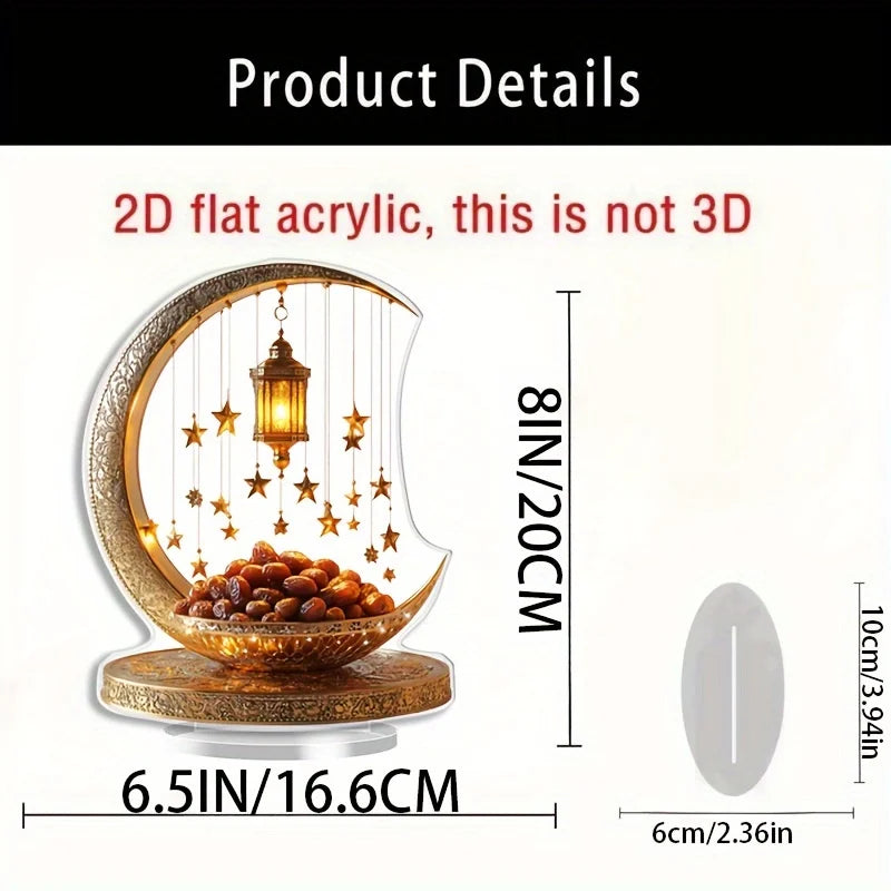 1Pcs 2D Elegant Acrylic Crescent Lantern and Star shaped Desktop Decoration for Eid al Fitr Celebration Home Decoration Ornament