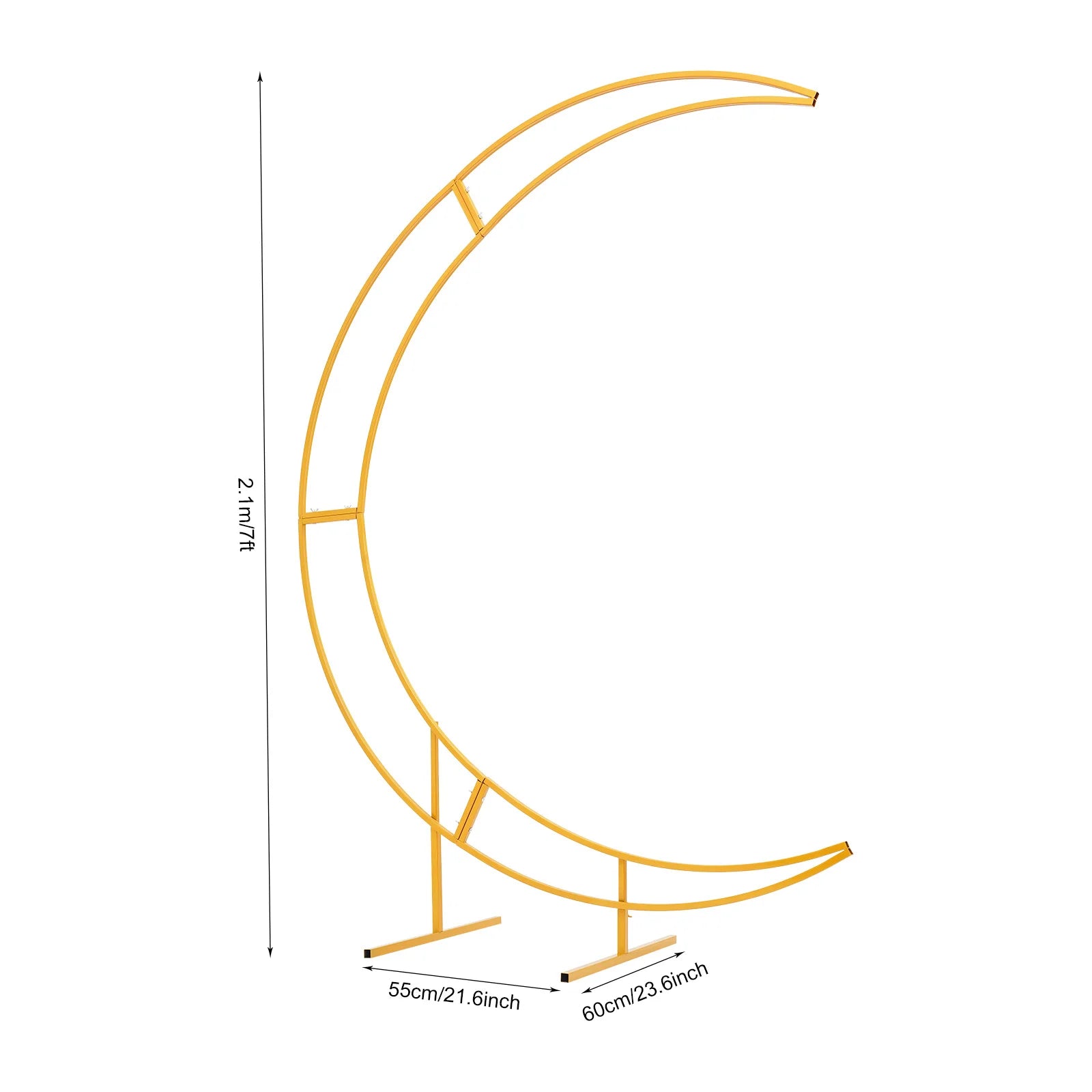 7-foot Gold Metallic Crescent Wedding Arch Stand Curved Floral Balloon Frame Backdrop Support Suitable for Multiple Occasions
