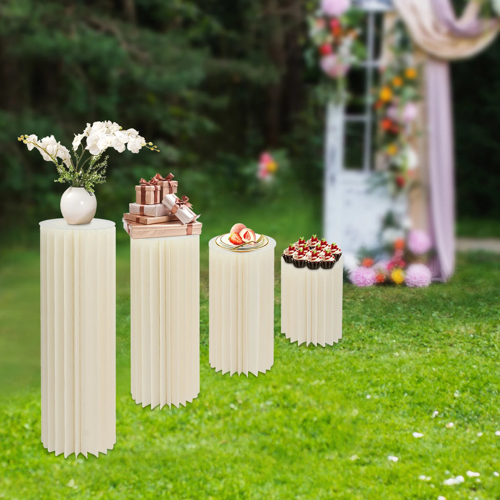 4Pcs Foldable Cardboard Flower Stands Wedding Centerpieces Display Dessert Table Column for Party Garden Decor (40+60+80+100cm)