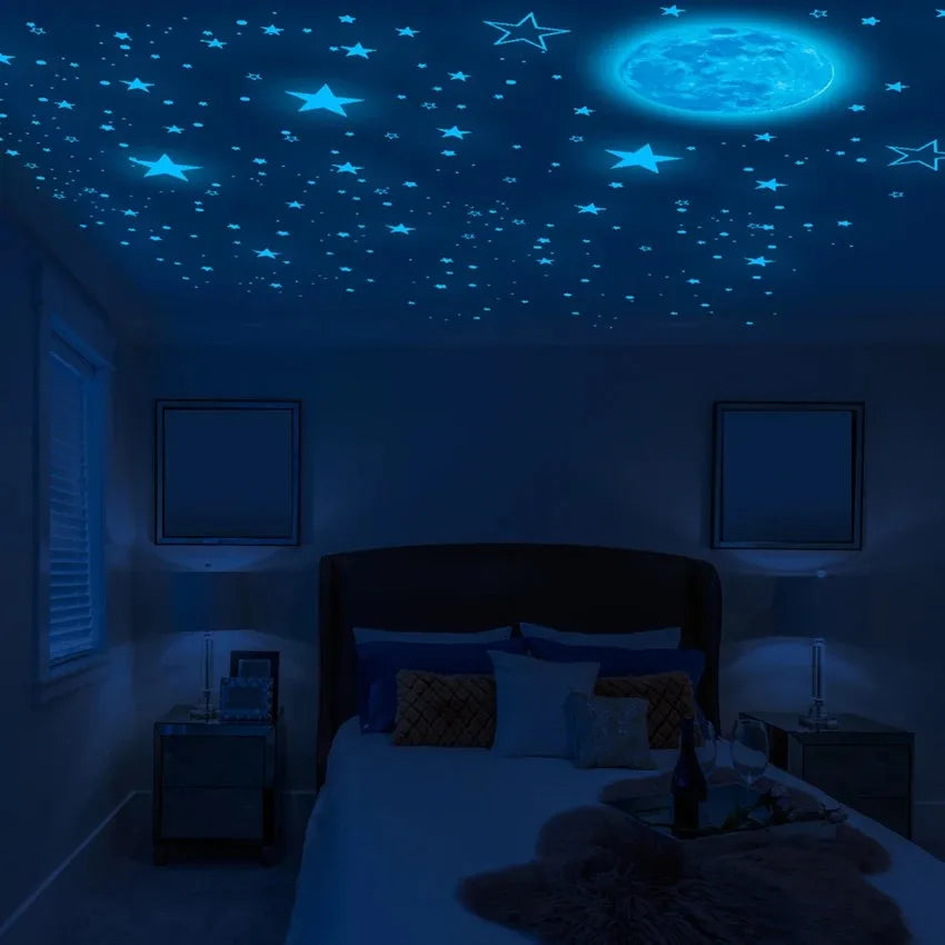 Luminous Moon Stickers Star Sky Fluorescent Wall Decals Glow in the Dark Kids Bedroom Living Room Bathroom for Home Decorations