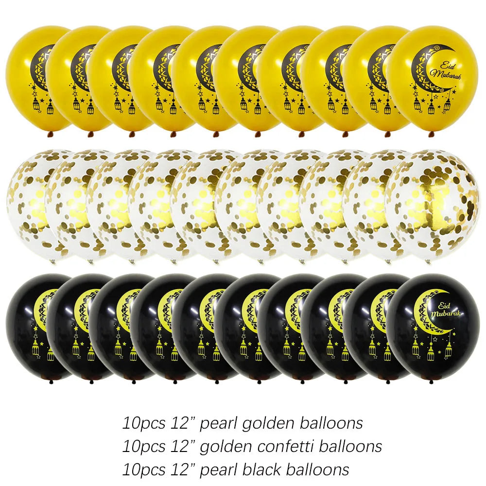 Eid Munarak Balloon Set Gold Foil Latex Balloons for Muslim Festival Home DIY Decoration Ramadan Kareem Party Ballon Globos
