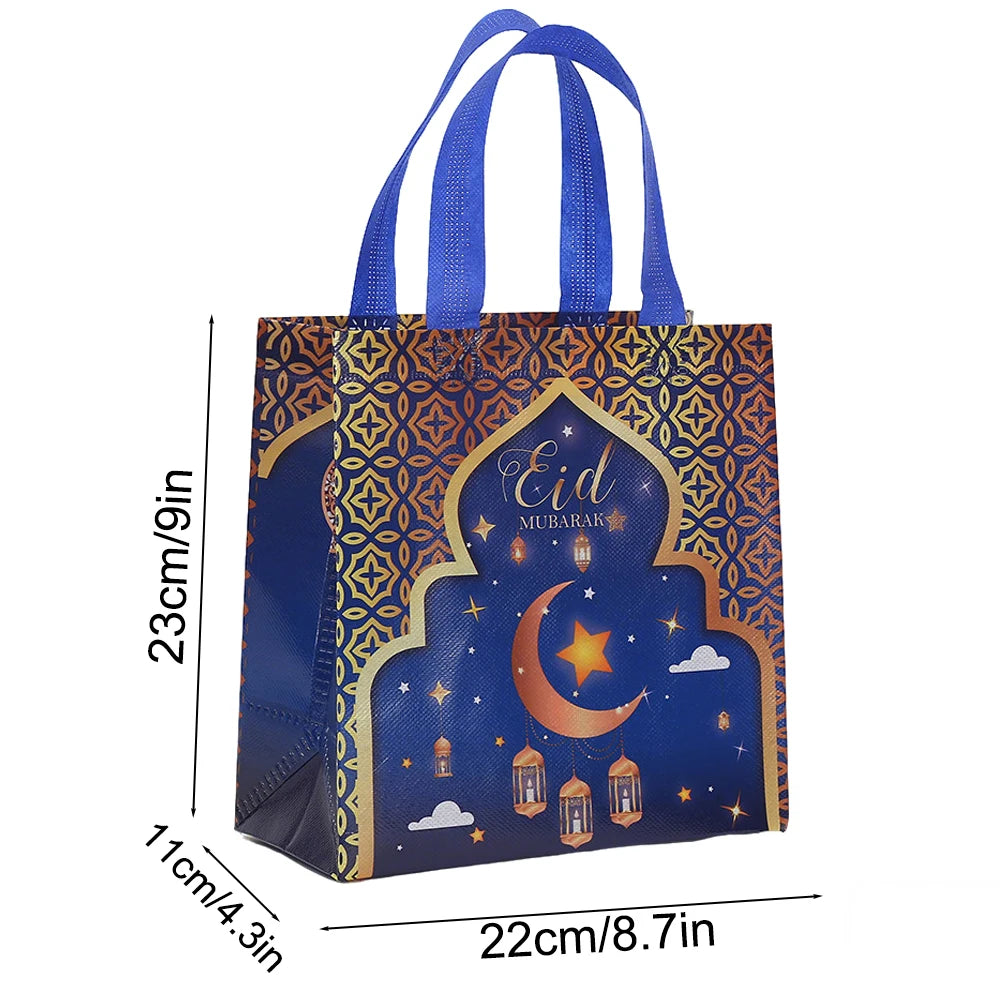 6/12pcs Eid Mubarak Non-Woven Gift Bags with Handle Ramadan Gift Packaging Bag Ramadan Kareem Decor Islamic Festival Party Favor