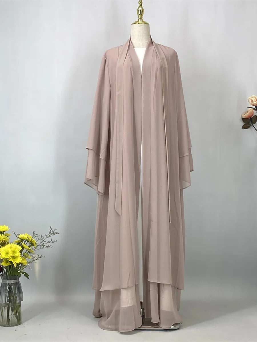 2025 Ramadan Kebaya Chiffon Open Abaya – Modest Women Muslim Kaftan Dress