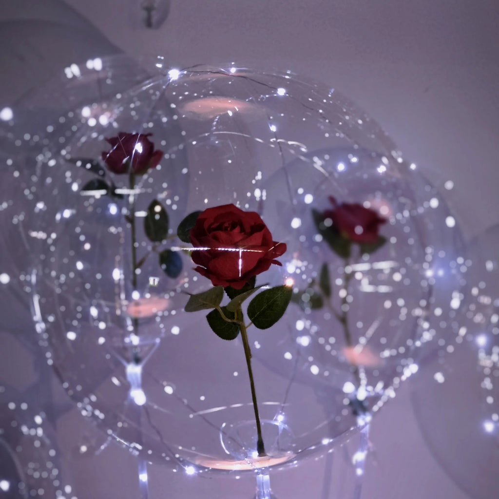 LED light rose bouquet transparent wave balloon, suitable for weddings, anniversaries, birthdays, Valentine's Day, bridal shower