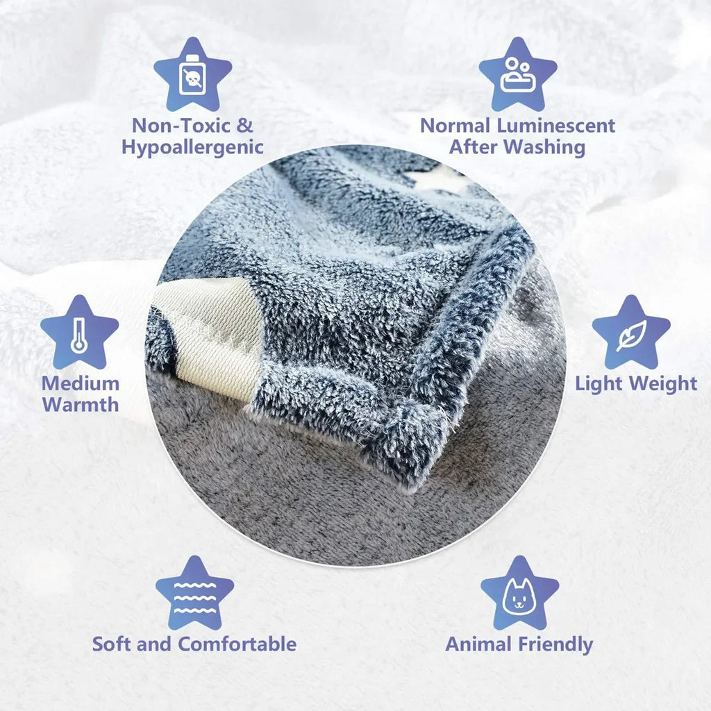 Magical Luminous Flannel Throw Blankets Night Fluorescent Fluffy Kids Blanket Star Moon Warm Sofa Bedspread Nap Leisure Covering