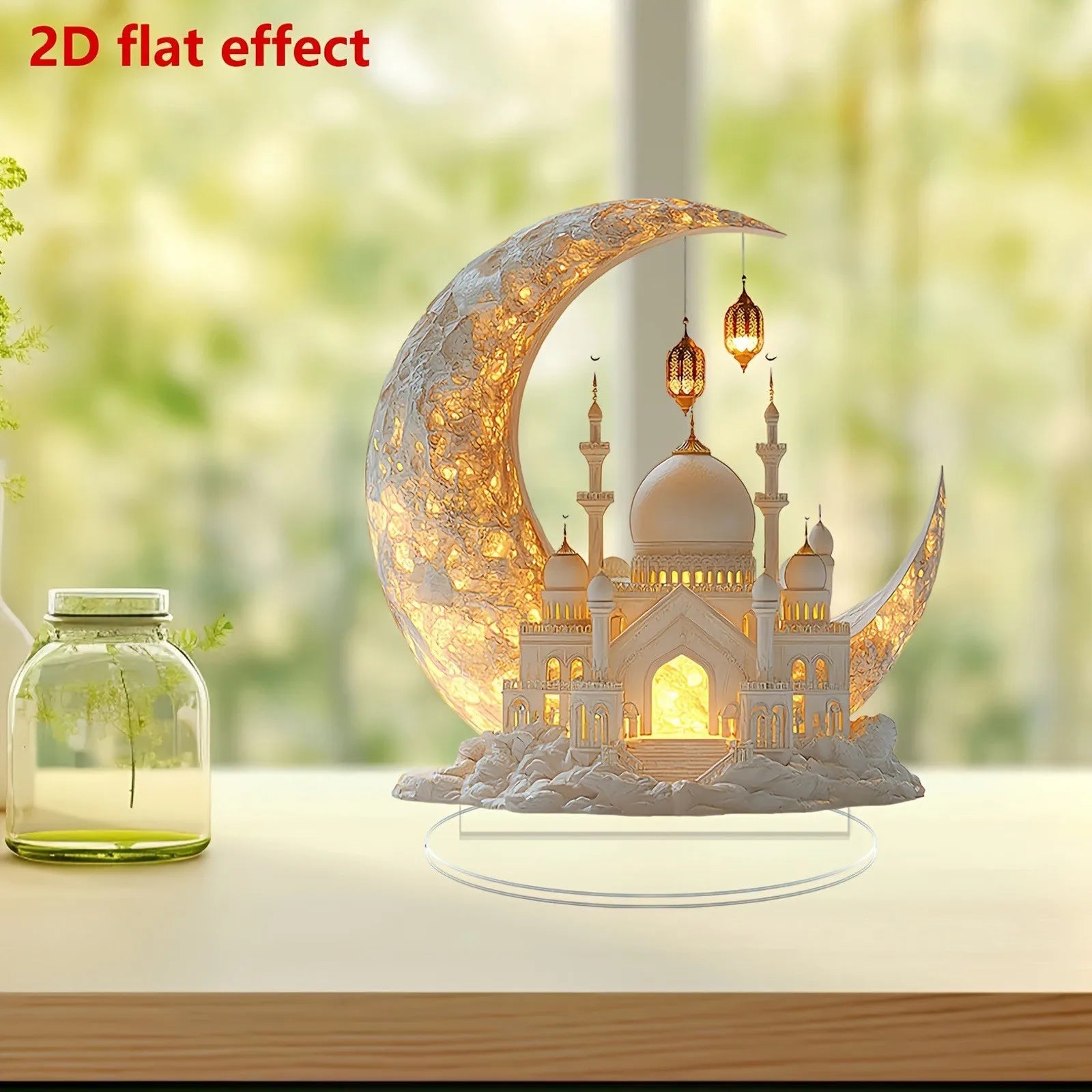 2D Acrylic Crescent Castle Ornament Ramadan Festival Decoration Eid Al-Fitr Mubarak Islamic Table Sign Home Party Events Decor