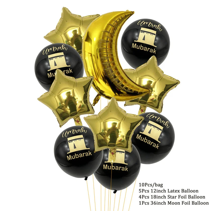 Black Gold Umrah Mubarak Latex Balloons Ramadan Kareem Decoration EID Mubarak Muslim Islamic Festival Party Home Ramadan Supplie