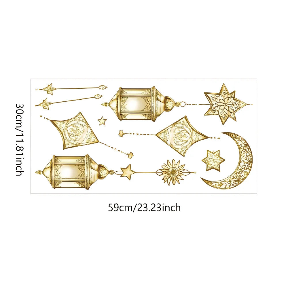 Eid Mubarak Wall Stickers Star Moon Lantern Ramadan Kareem Wall Decals Muslim Islamic Window Sticker Decorations