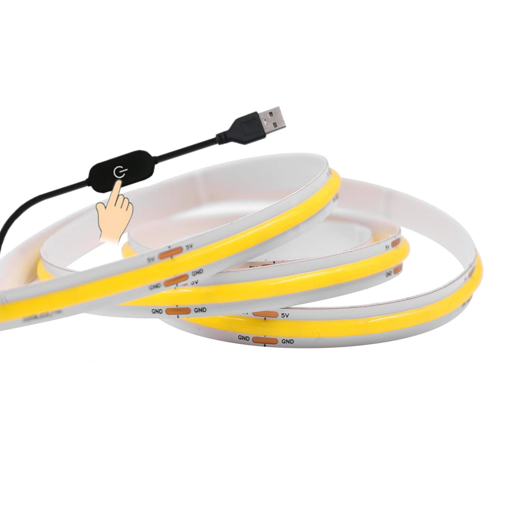 USB Dimmable COB LED Strip Light 3MM 5MM 8MM RA90 High Density 320LEDs/M 3000K 4000K 6500K FOB Flexible Ribbon Tape Rope Lamp
