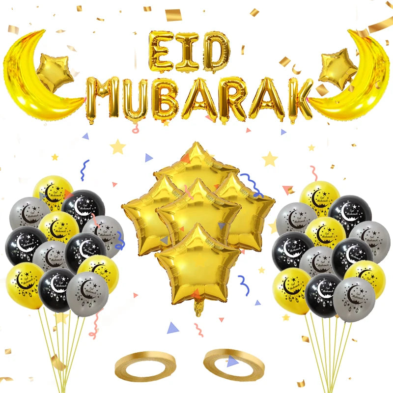 Eid Mubarak Balloons Eid Balloons for Eid Decorations Home Eid Mubarak Banner Moon Star Balloons for Eid Al Fitr Eid Decorations