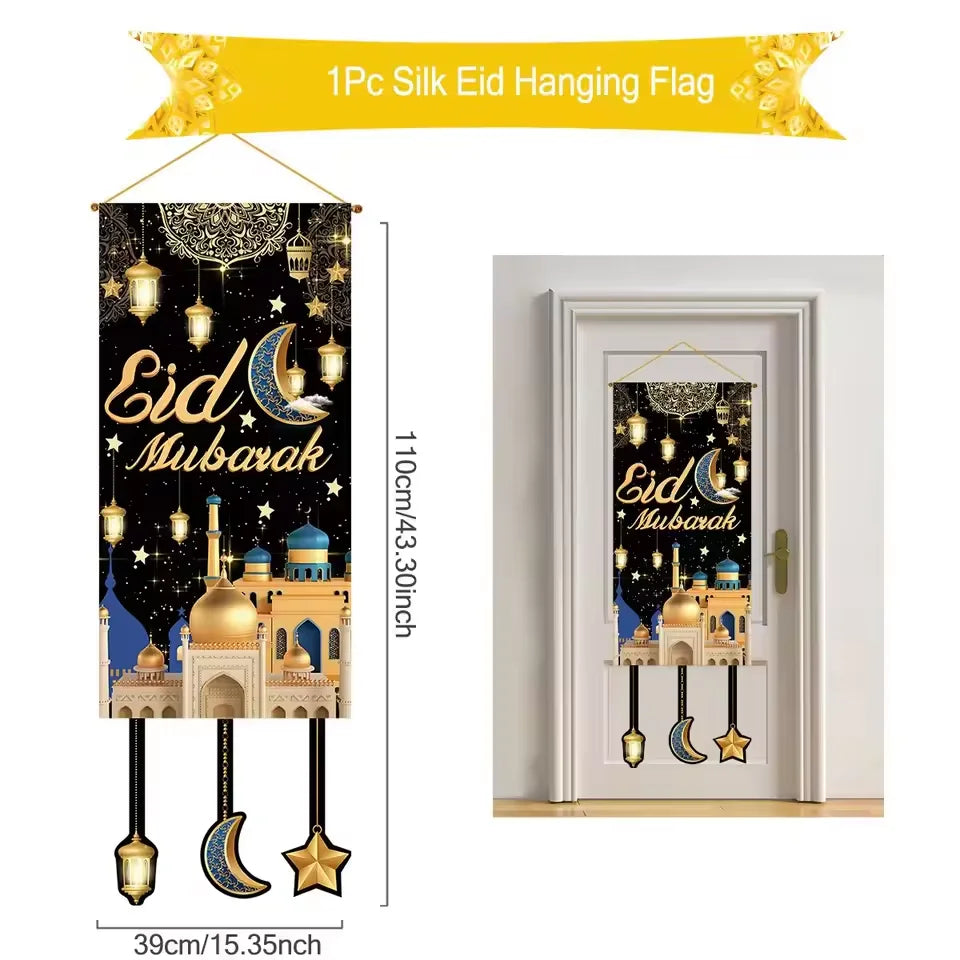 Eid Mubarak Decoration Hanging Flag Eid Mubarak Decor 2025 for Home Islamic Muslim Party Decor Ramadan Kareem Eid Al-Fitr Gift
