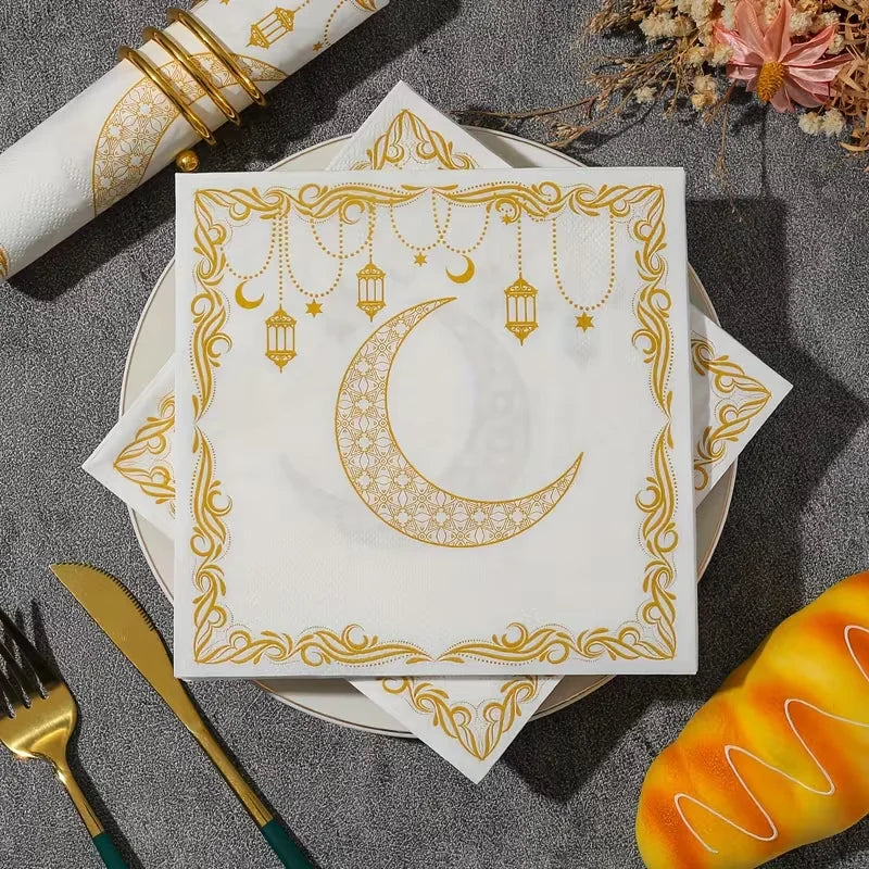 20Pcs Ramadan Paper Napkins Gold Moon Star Disposable Paper Tissues 2026 Muslim Islamic Eid Party Home Table Decoration Supplies