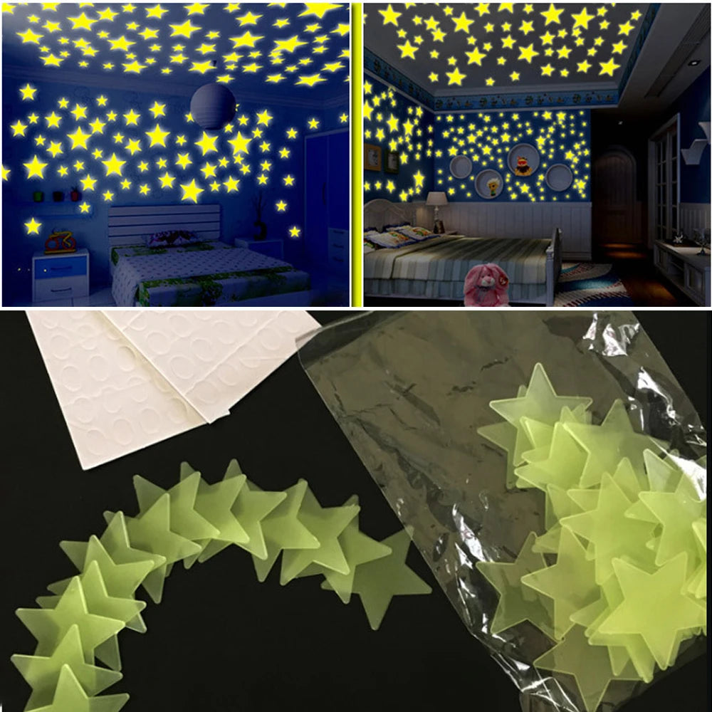 100/50/3pcs Glow In The Dark 3D Star Moon Wall Stickers Glow Sticker Christmas New Year Bedroom Ceilings Decor Glow Wall Sticker