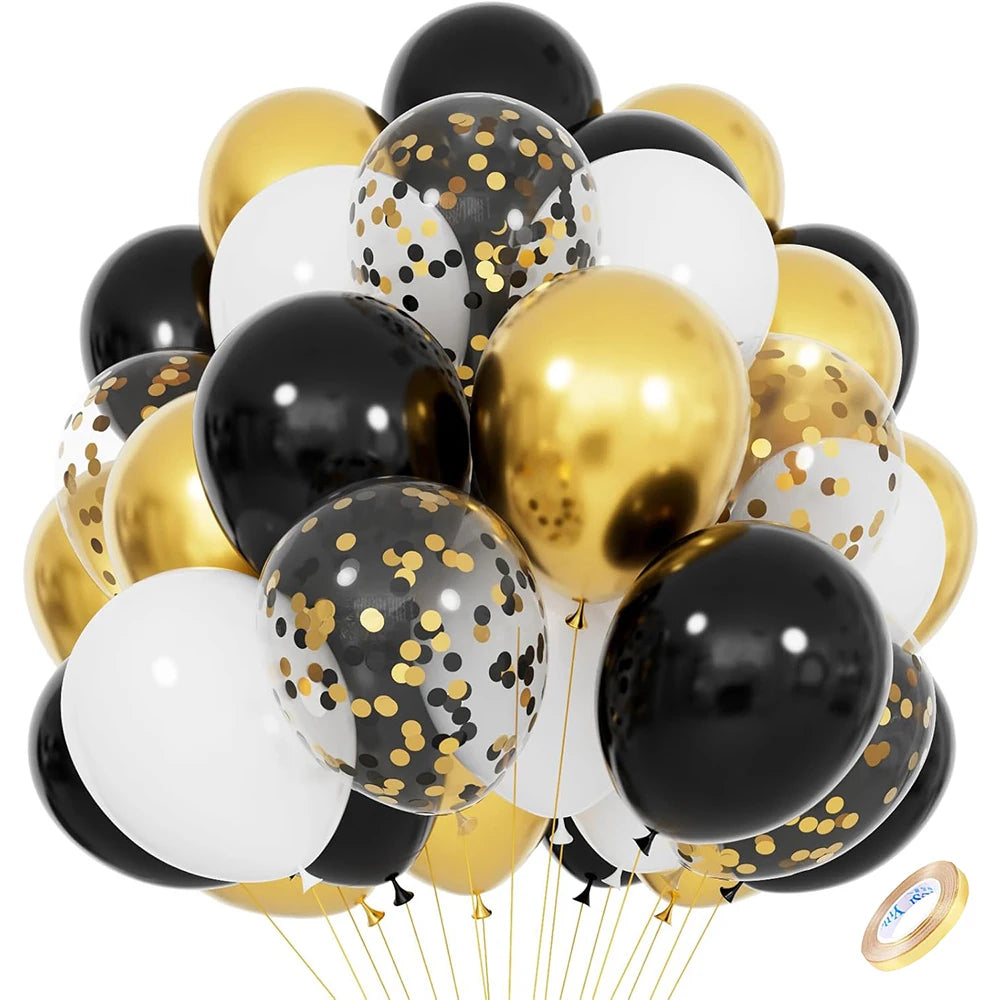 12inch Black Metallic Gold Latex Balloon Set Black Gold Confetti Balloon Graduation Globos Birthday Party Baby Shower Decoration