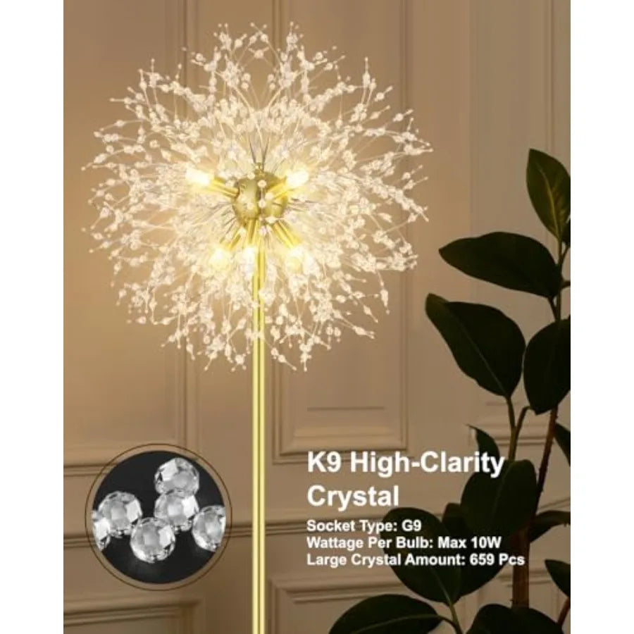 Crystal Floor Lamp for Living Room Standing Lamp with On/Off Foot Switch Mid Century Gold Floor Lighting with 576 PCS K9 Crysta