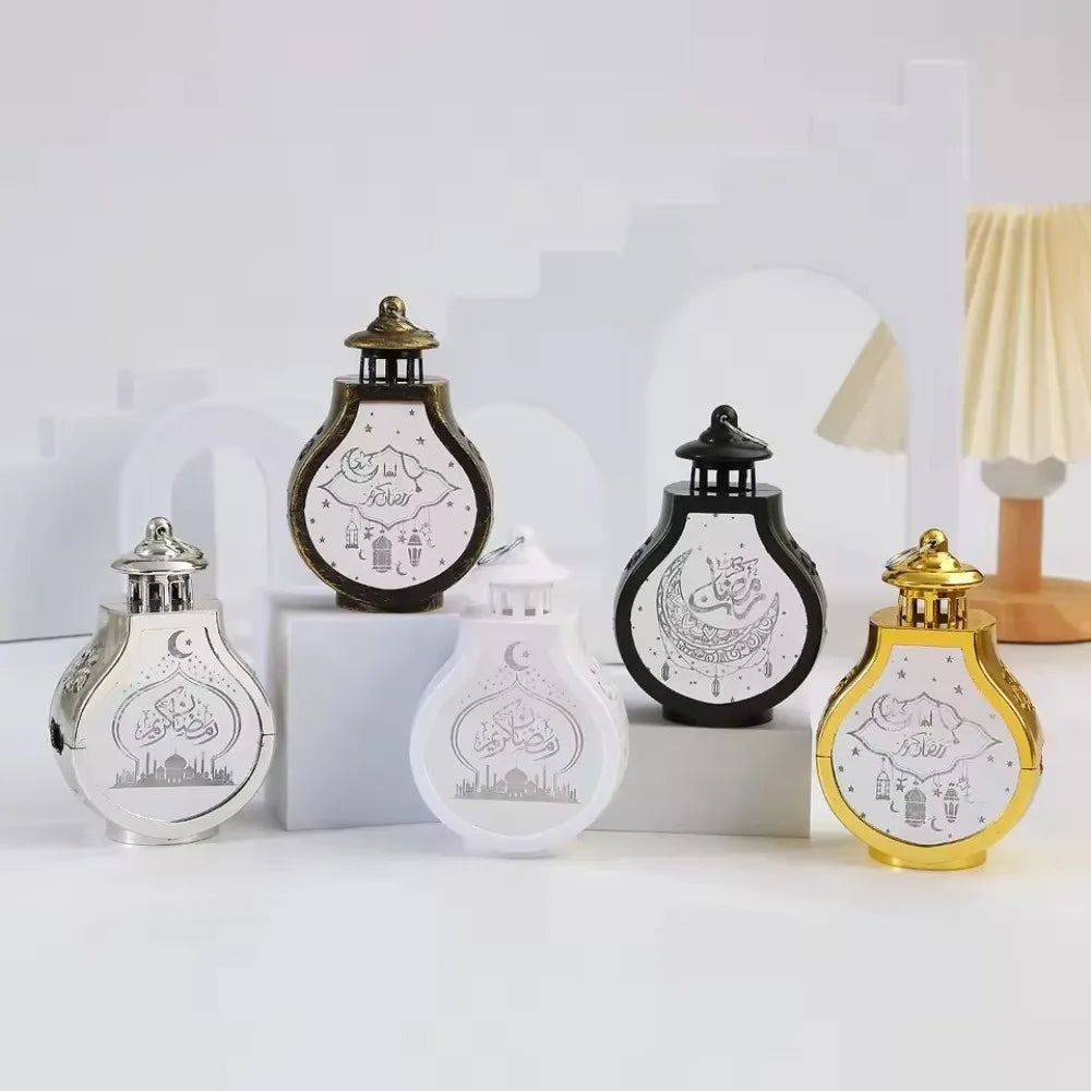 New Eid Mubarak Moon Ramadan Decoration LED Lantern Plastic Handheld Moon Lantern Castle Lights Islamic Party Decoration