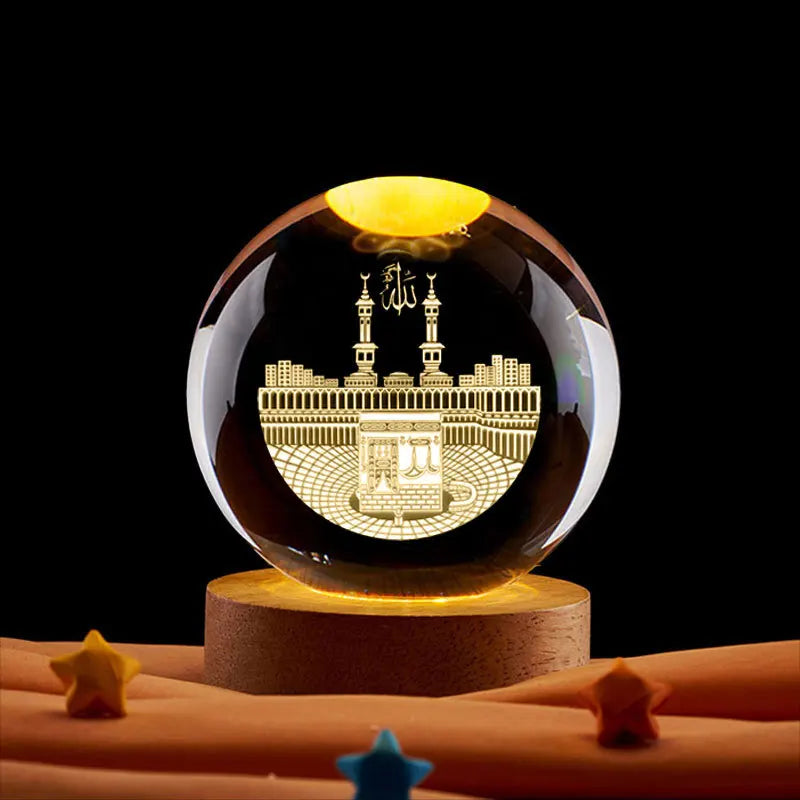 Ramadan Decoration 3D Crystall Ball Night Light Mosque Castle Moon Glowing Ornament Muslim Islam Party Decor Ramadan Kareem Gift