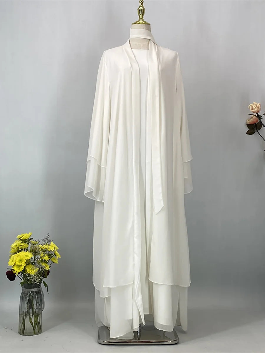 2025 Ramadan Kebaya Chiffon Open Abaya – Modest Women Muslim Kaftan Dress