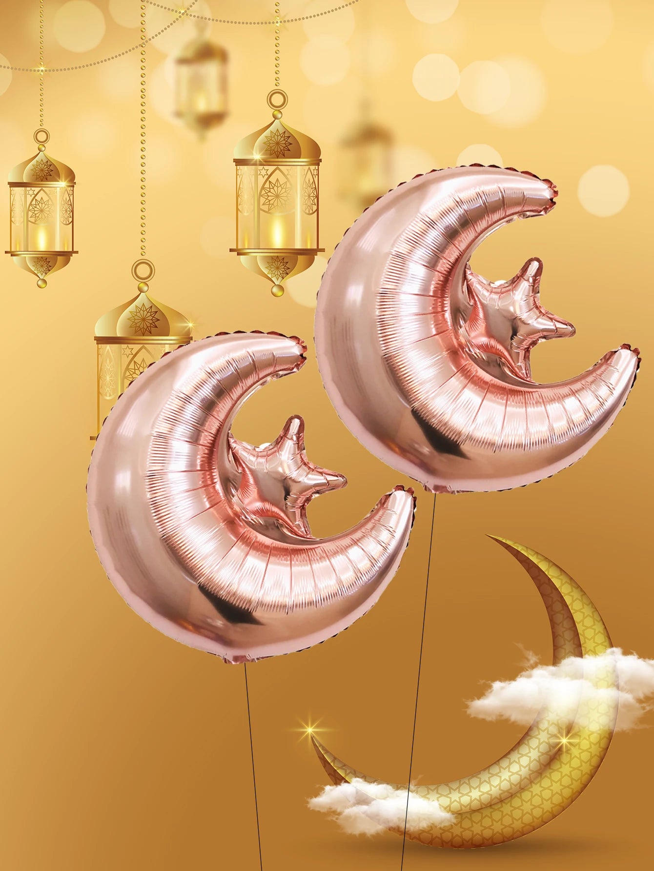 2pcs Ramadan Star Moon Balloons Ramadan kareem decor Eid Mubarak Decorations Eid al-Fitr Eid Al Adha