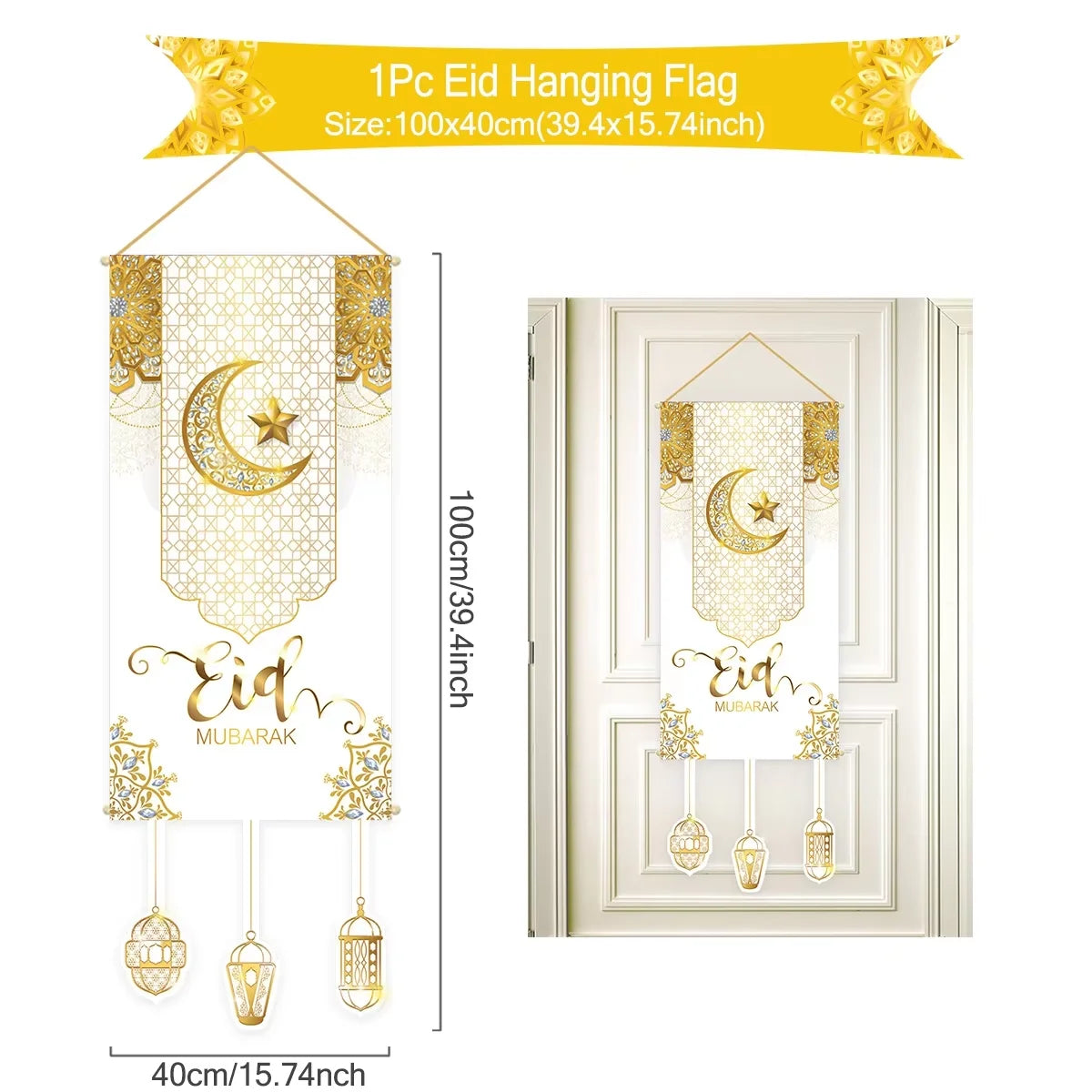 Eid Mubarak Decoration Hanging Flag Eid Mubarak Decor 2025 for Home Islamic Muslim Party Decor Ramadan Kareem Eid Al-Fitr Gift