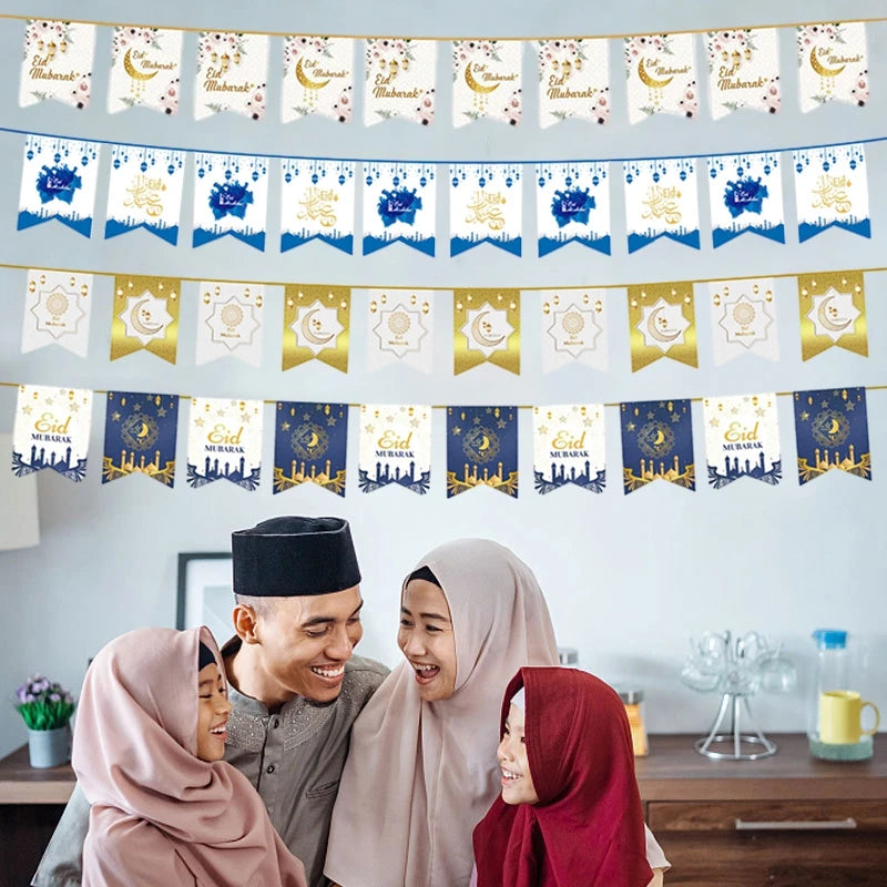 EID Mubarak Banner Ramadan Kareem Decoration 2026 Wall Hanging Flag DIY Making Ramadan Party Supplies Islamic Muslim Home Decor