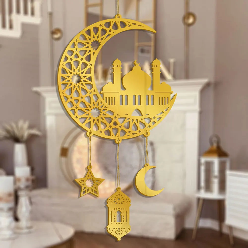 1PC Acrylic Ramadan Kareem Moon Star Wall Pendant Eid Mubarak Ornaments for Home Eid Al Fitr Muslim Islamic Holiday Party Decor