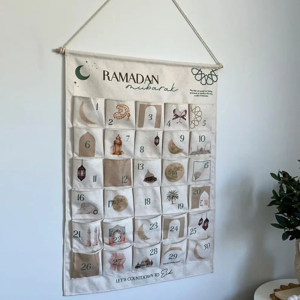 Ramadan Advent Calendar for Muslim Islamic Kid Kareem Wall Hanging Home Decoration 30 Day Countdown Calendar Eid Ornament