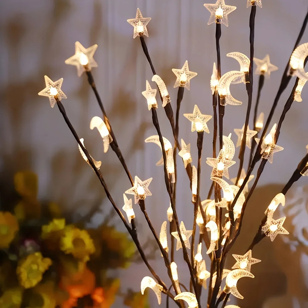 1PCS 20LED Star Moon Branch Light,powered By 2AA Batteries(excl),used for Wedding,indoor,courtyard,party and Ramadan Decoration