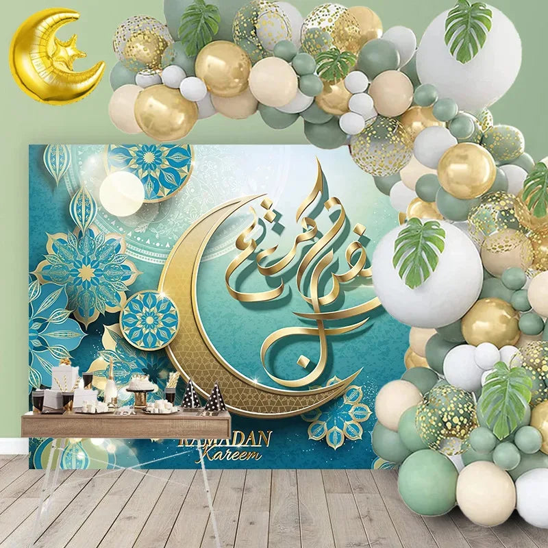 84pcs Eid Mubarak Green Gold Balloon Garland Arch Ramadan Kareem Decorations Home 2026 Aid Moubarak Islamic Festival Party Decor