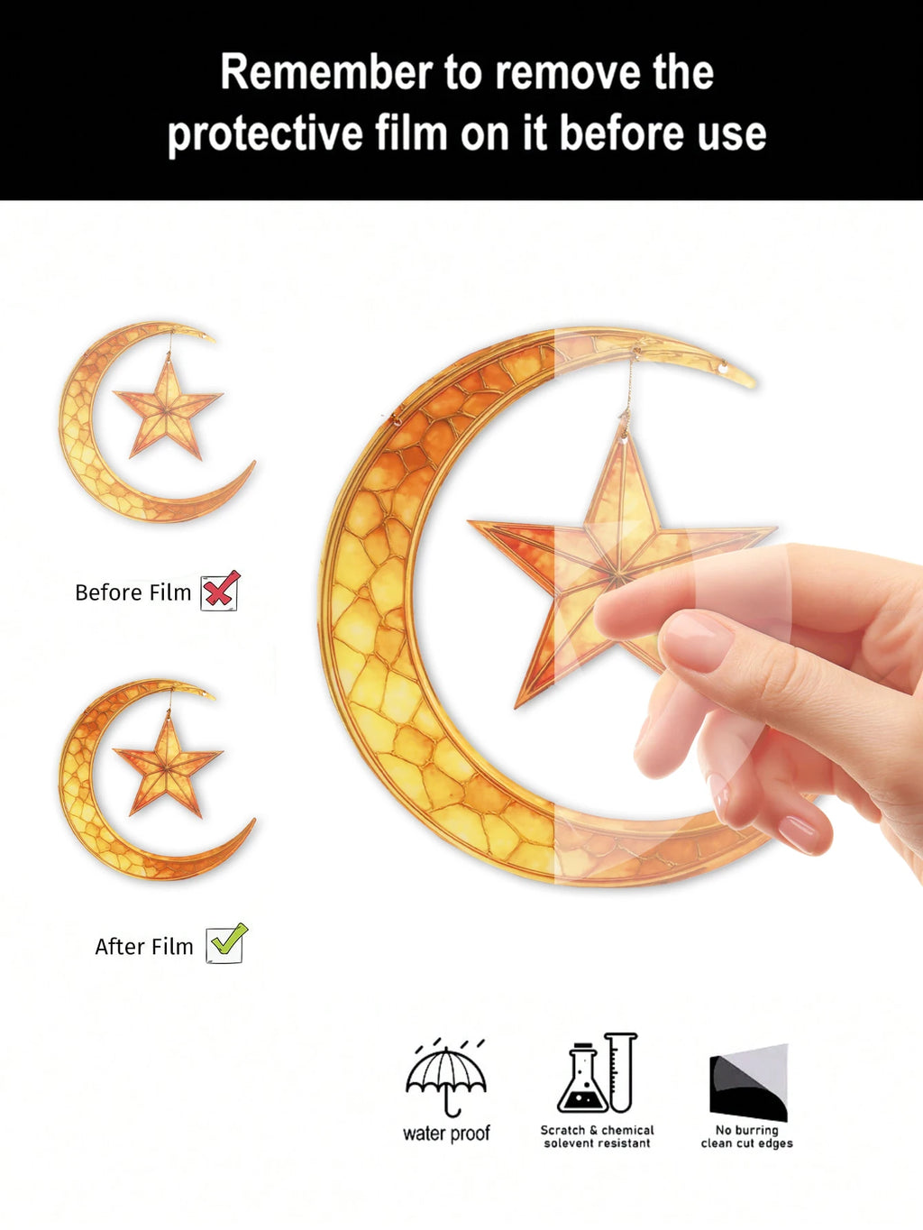 Islamic Moon Star Lantern Hanging Decor - Acrylic Eid Mubarak Ornament for Ramadan Kareem Muslim Festival Home Window Wall Decor