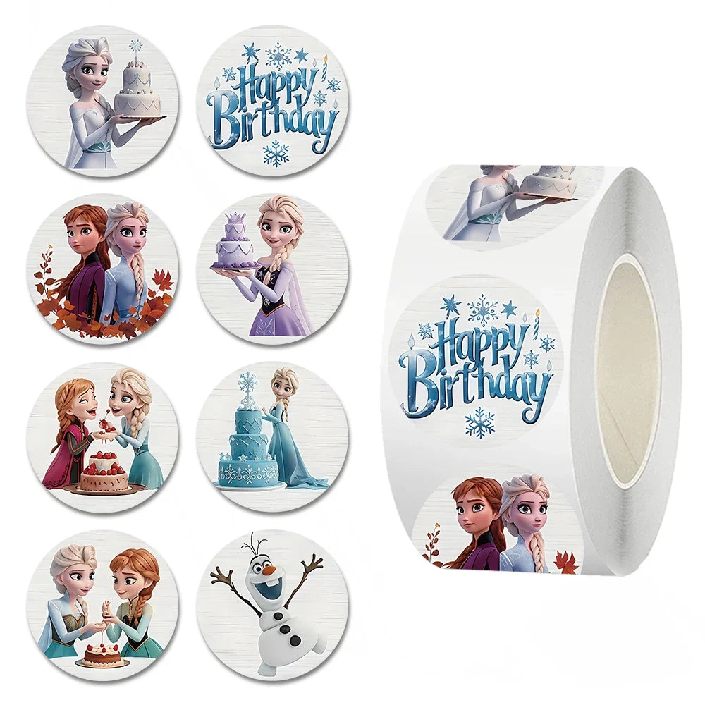 500pcs/Roll Frozen Princess Elsa Cartoon Sealing Sticker DIY PVC Laptop Decals Decoration Stiker Reward Gift Kids Toys Gifts