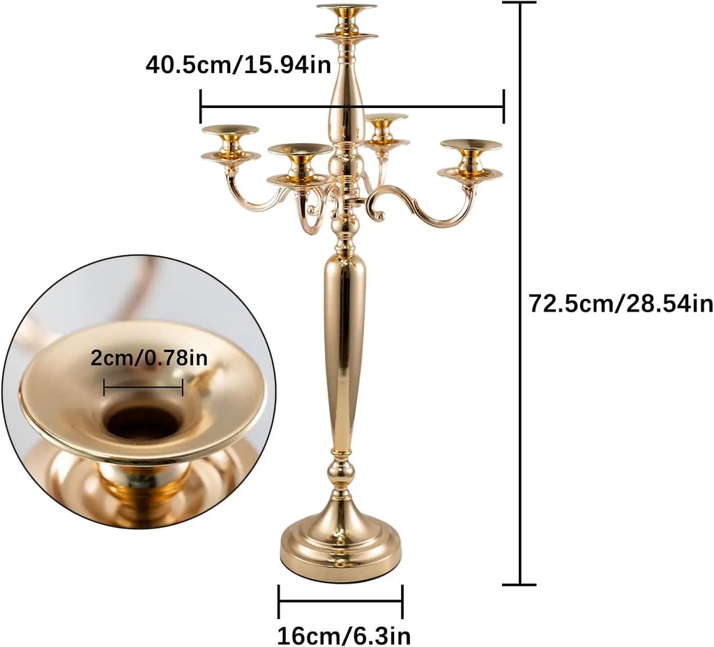 4Pcs 5 Arm Candelabra Candle Holder for Table Centerpieces Gold Metal Candlestick Holder for Wedding Decorative(28 Inch Tall)