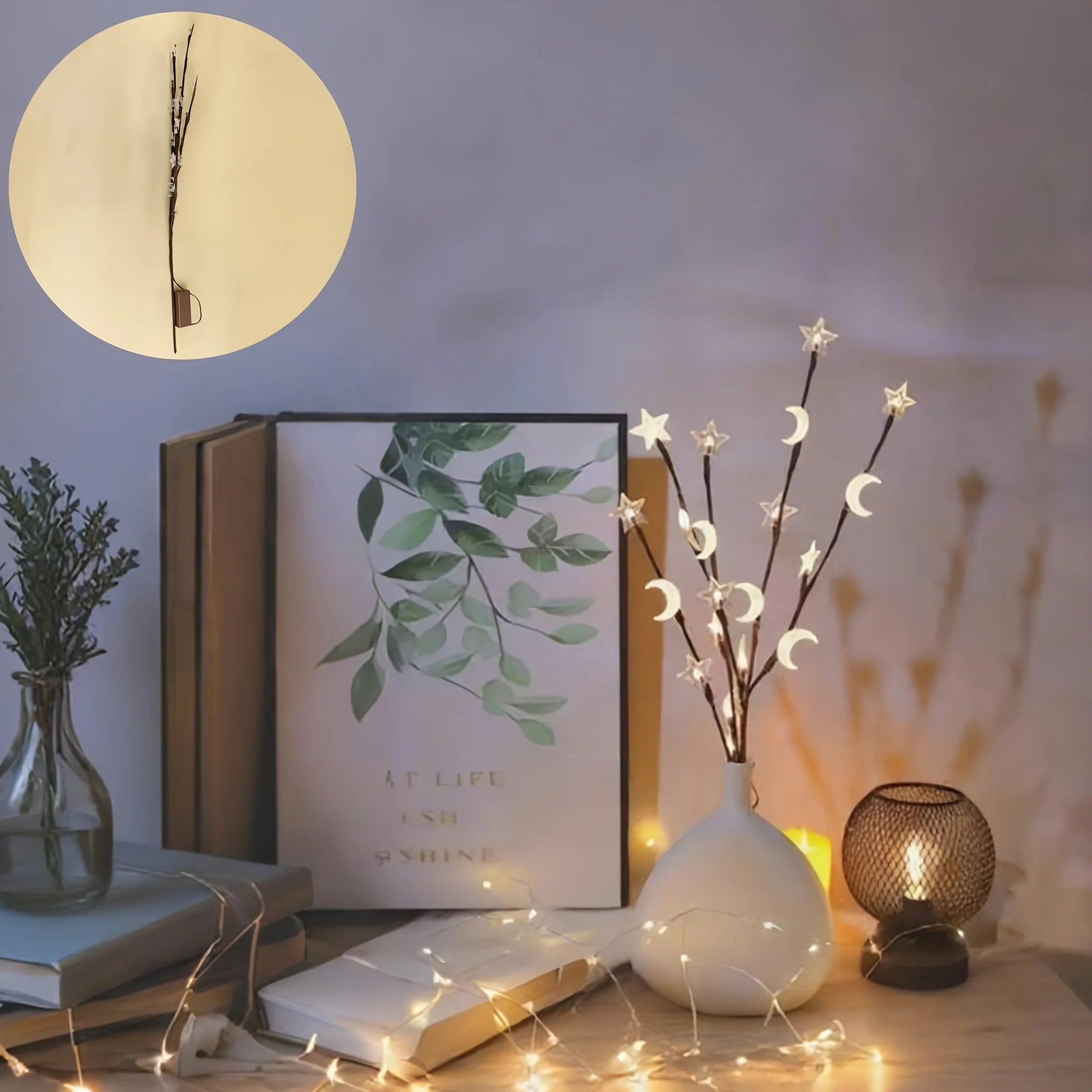 1PCS 20LED Star Moon Branch Light,powered By 2AA Batteries(excl),used for Wedding,indoor,courtyard,party and Ramadan Decoration