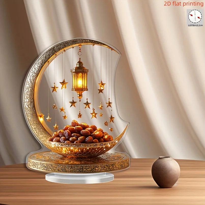 1Pcs 2D Elegant Acrylic Crescent Lantern and Star shaped Desktop Decoration for Eid al Fitr Celebration Home Decoration Ornament