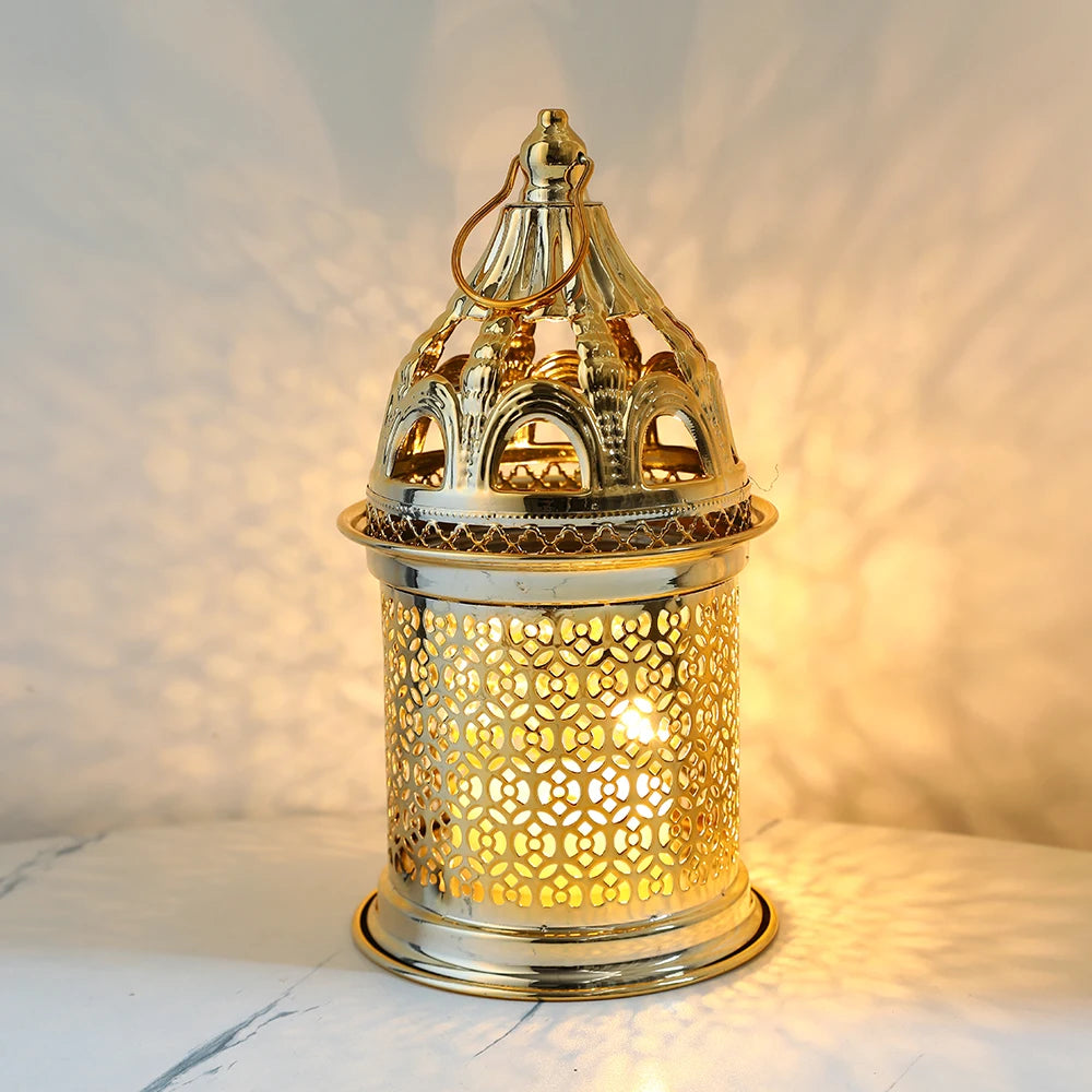 Gold Metal Lantern Lights Fancy Dome Ramadan Decoration Lamp With Music Eid Mubarak Home Decors Islamic Muslim Gifts Eid al-Fitr