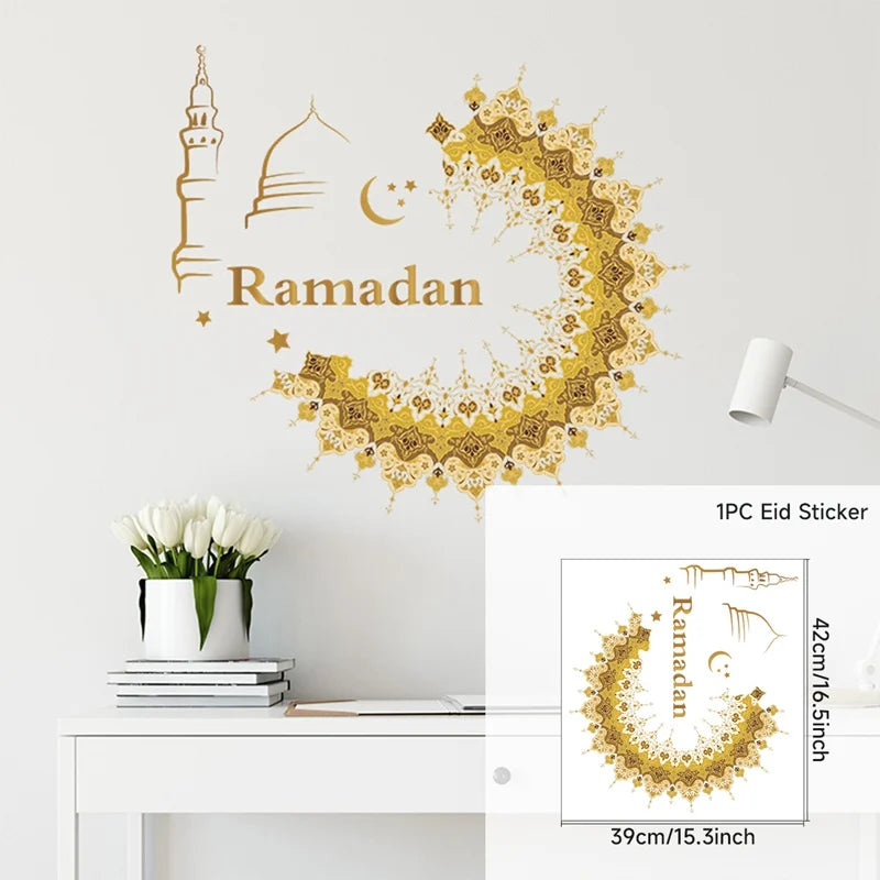 Eid Mubarak Window Stickers Ramadan Decoration 2024 Islamic Muslim Party Decor Ramadan Kareem Wall Stickers EID Al Adha Gifts