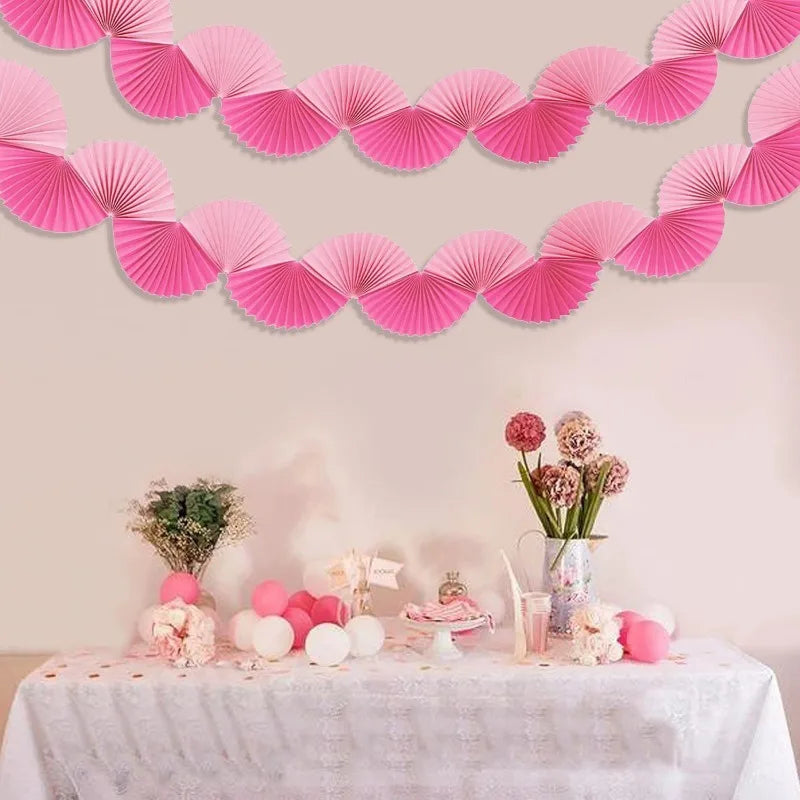 Blue Paper 3D Fans Flower Garland Hanging Flower Banner Wall Decoration for Wedding Birthday Baby Shower Party Streamer Decor