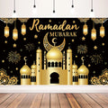 Ramadan Mubarak Backdrop Decoration Eid Background Banner, Kareem Decorative Wall Ramazan Poster, Muslim Black Gold Fabric Sign