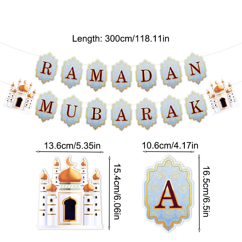 Ramadan Banner Flag 2025 Eid Mubarak Paper Garland Islamic Muslim Party Hanging Ornaments Ramadan Kareem Decorations for Home