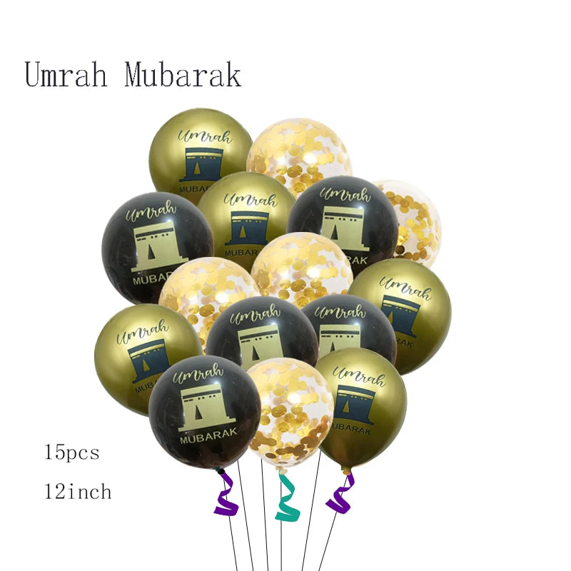 Black Gold Umrah Mubarak Latex Foil Balloon Eid Mubarak Islamic Muslim Ramadan Kareem Festival Party  Eid al Adha Decor Supplies