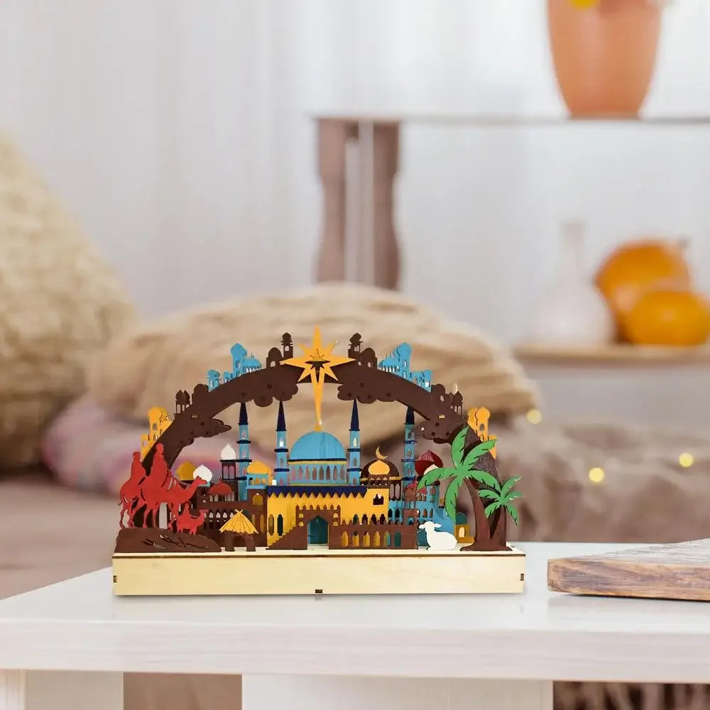 EID Mubarak Wooden LED Moon Light Ball Light Decorations Ramadan Decor Home Table Ramadan Kareem Islamic Muslim Lantern Desk