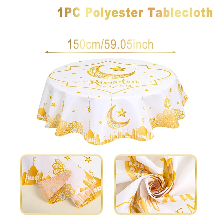 Ramadan Round Tablecloth Eid Mubarak Decor for Home 2025 Ramadan Kareem Islamic Muslim Party Eid Al-Fitr Gift Ramadan Decoration