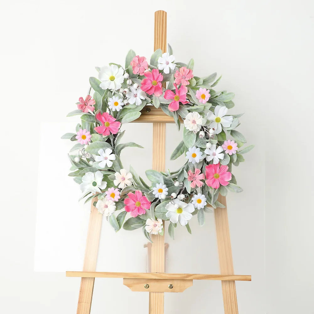 YeeNanee Vibrant Wild Flowers Spring Wreaths for Front Door Artificial Daisy Tulip Lambs Ear Summer Wreath Home Wall Decoration