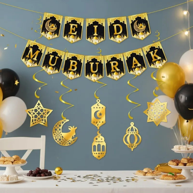 Vibrant Eid Party Decorations Ramadan Flags Banners Moon Star Hanging Decor for Creating A Festive Atmosphere in Home Yard