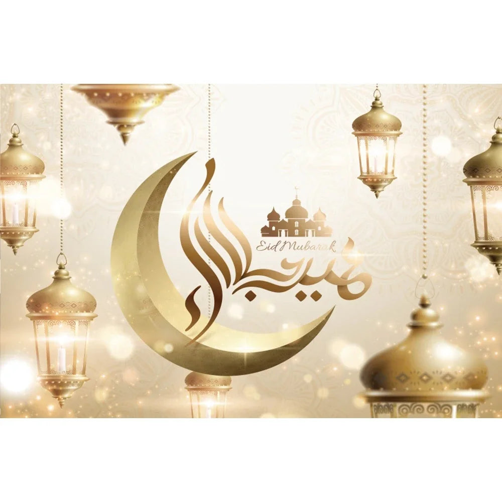 Eid Mubarak Backdrop Ramadan Kareem Islam Mosque Muslim Moon Lantern Eid Al-fitr Family Party Decor Banner Photo Background