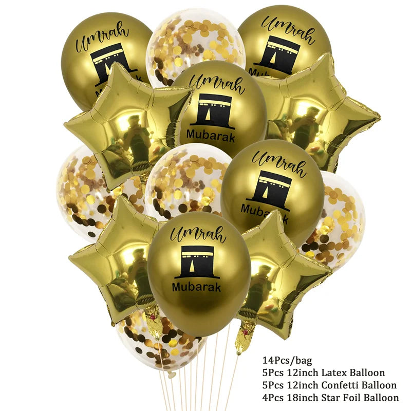 Black Gold Umrah Mubarak Latex Balloons Ramadan Kareem Decoration EID Mubarak Muslim Islamic Festival Party Home Ramadan Supplie