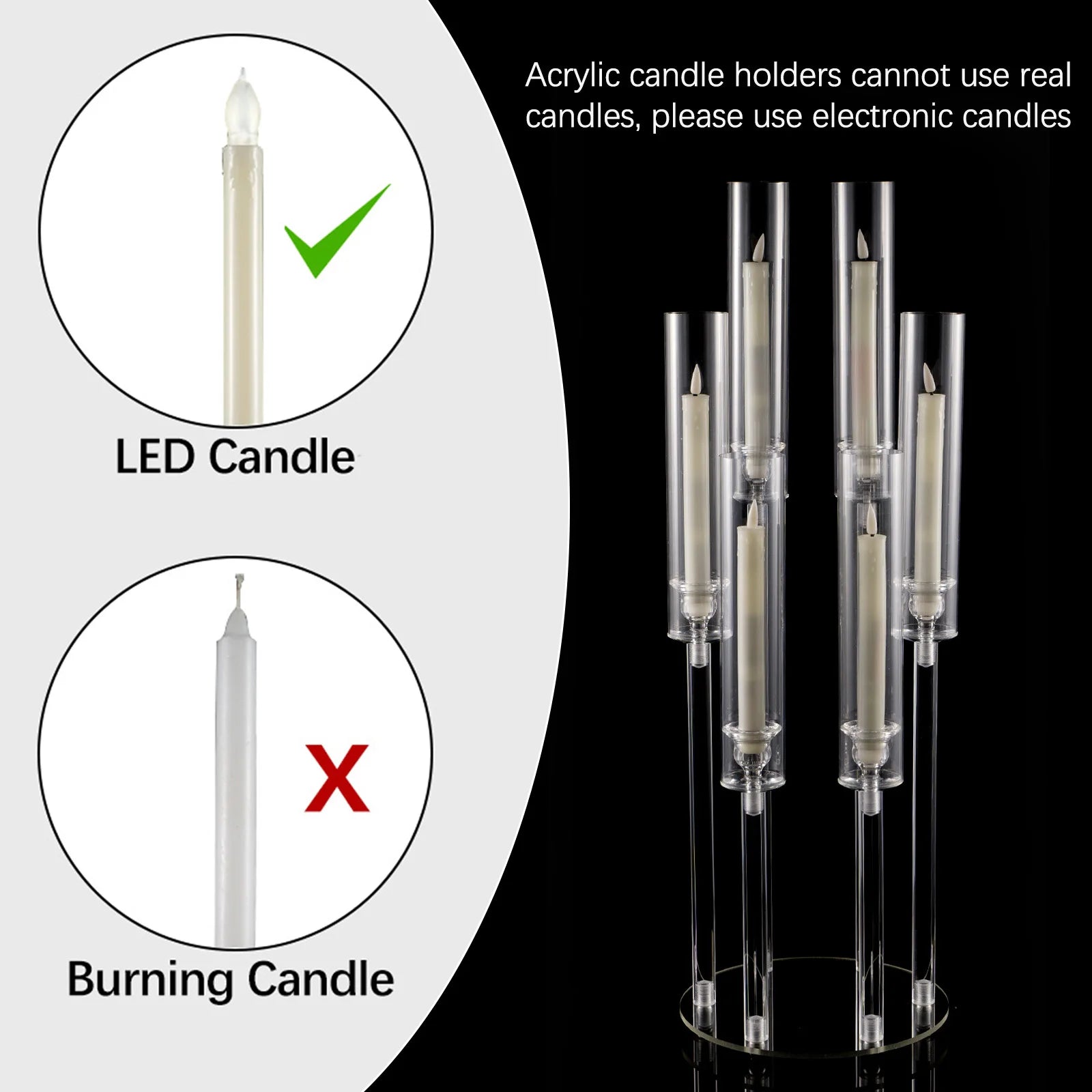 10pcs Candlestick Holde 6 Arm Candelabras Clear Taper Candle Holders Candlestick Holder for Wedding, Party, Dining Table