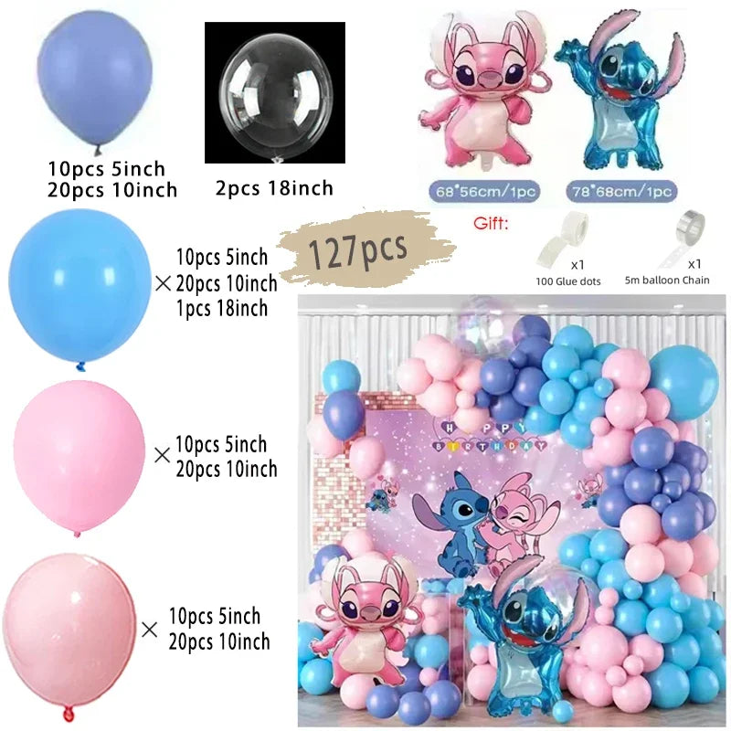 1set Disney 123Pcs Lilo & Stitch Theme Happy Birthday Latex Balloon Set Family Birthday Party Decoration Latex Balloon