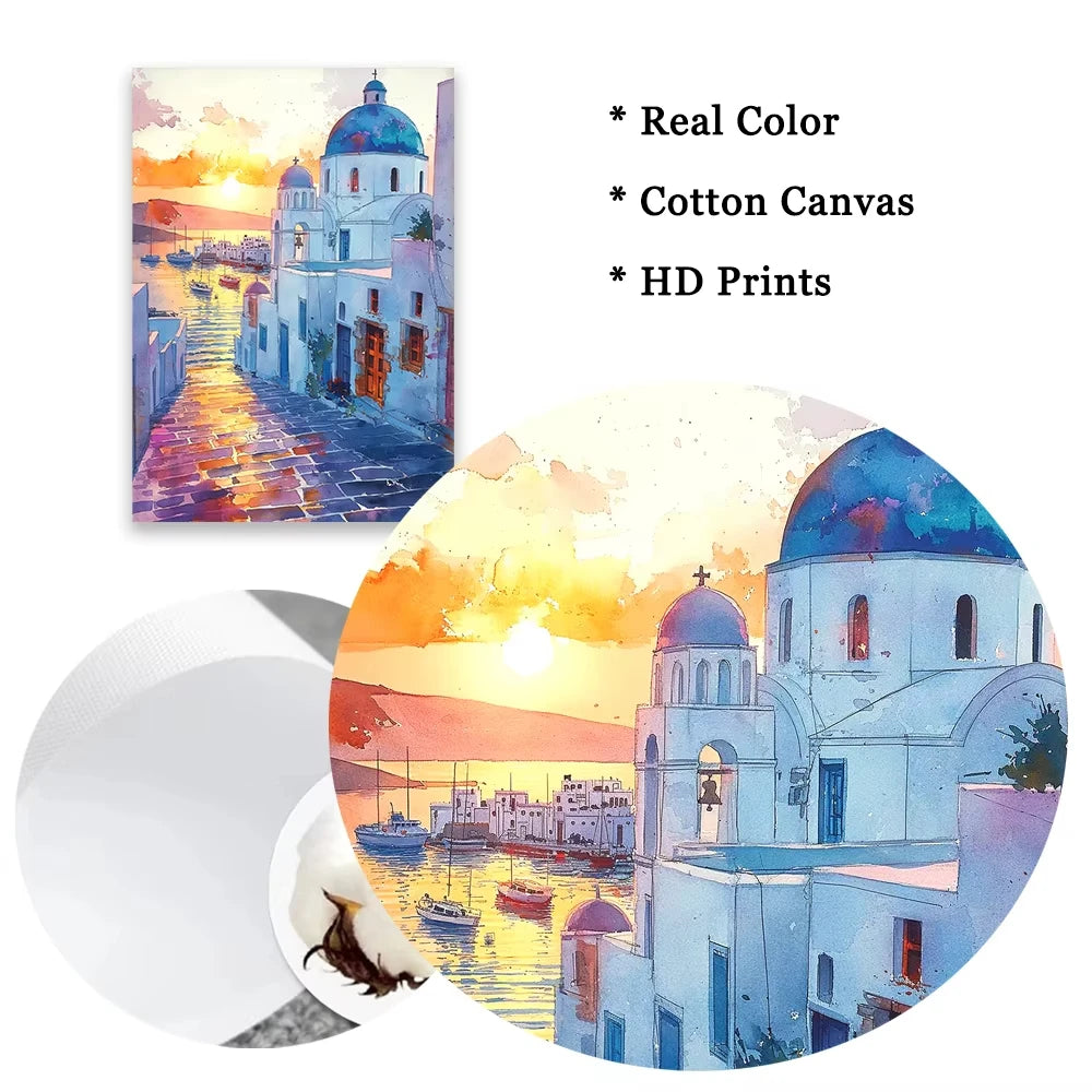 Karachi Pakistan Watercolor Canvas Painting Paros Greece Sunset Watercolor Travel Wall Art Prints Greek Europe Mediterranean Art