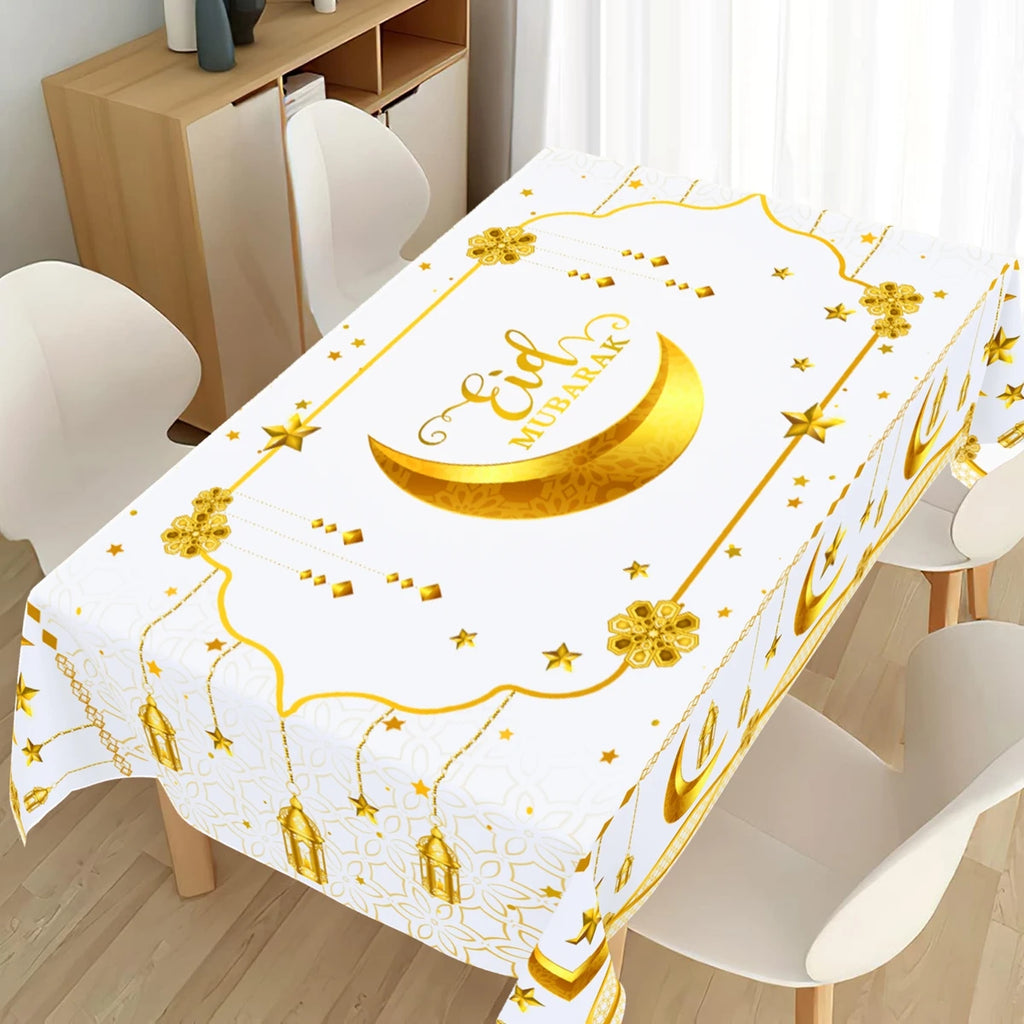 Ramadan Kareem Table Cover White Gold Ramadan Decor 2026 For Home Tablecloth Islamic Muslim Party Supplies Eid Al-Fitr Gift